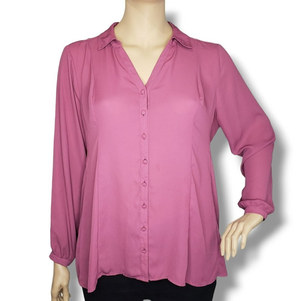 Torrid Harper Georgette Fit and Flare Blouse Womens 2X Pink Button Up